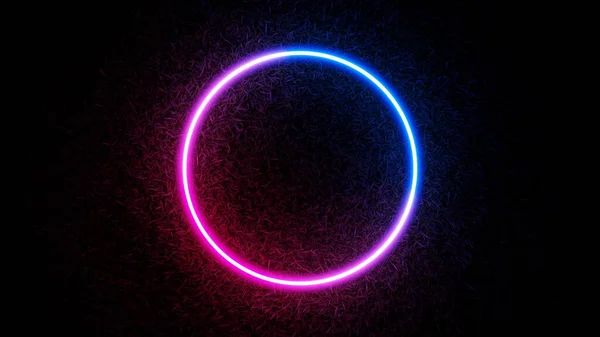 Glowing neon ring circle in the grass in the dark. 3d render