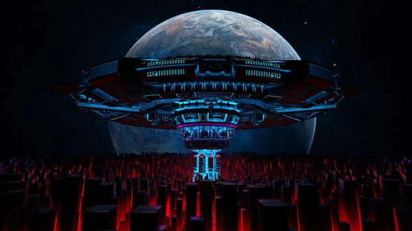 Uzay Şehri Üssü Dünya Dışı Koloni Fantasy City Uzay Gemisi — Stok fotoğraf