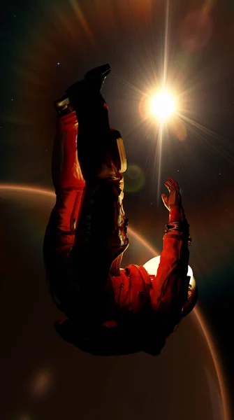 Människan Astronaut Noll Gravitation Faller Kosmisk Avgrund Ensam Kosmonautastronaut Bland — Stockfoto