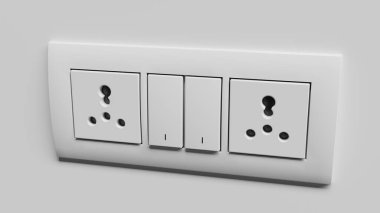 Modüler elektrik prizi, beyaz bir duvarda değiştirilebilir. 3d hazırlayıcı