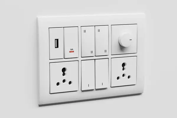 Modüler Elektrik Prizi Beyaz Bir Duvarda Değiştirilebilir Hazırlayıcı — Stok fotoğraf