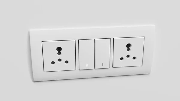 Modular Switchboard Electrical Outlet Interchangeable White Wall Render — Stock Photo, Image