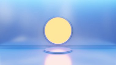 Soyut geometrik yuvarlak podyum. Ürün tanıtımı için modern illüstrasyon, vitrin afişi. Işık arka planı ve boş alan. 3d hazırlayıcı