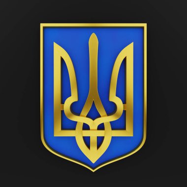 Ukrayna arması, altın mızrak, Ukrayna devletinin sembolü. 3d hazırlayıcı