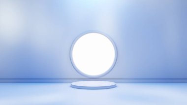 Soyut geometrik yuvarlak podyum. Ürün tanıtımı için modern illüstrasyon, vitrin afişi. Işık arka planı ve boş alan. 3d hazırlayıcı