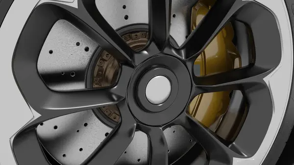 Steel Car Disc Wheel Disc Brakes Cast Disc Car Render — Stock Photo, Image