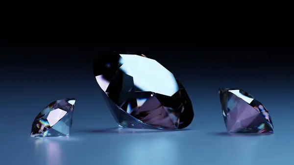 Diamanty Tmavomodrém Pozadí Drahokamy Žhnoucí Fazety Diamantu Vykreslení — Stock fotografie