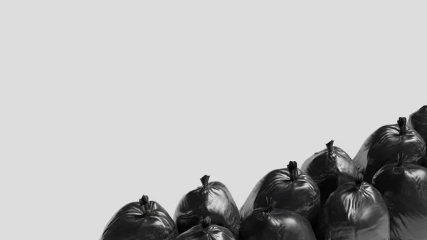 Große Schwarze Plastiktüten Mit Müll Müllabfuhr Kampf Für Ökologie Internationaler — Stockfoto
