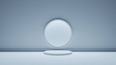 Soyut geometrik yuvarlak podyum. Ürün tanıtımı için modern illüstrasyon, vitrin afişi. Işık arka planı ve boş alan. 3d hazırlayıcı