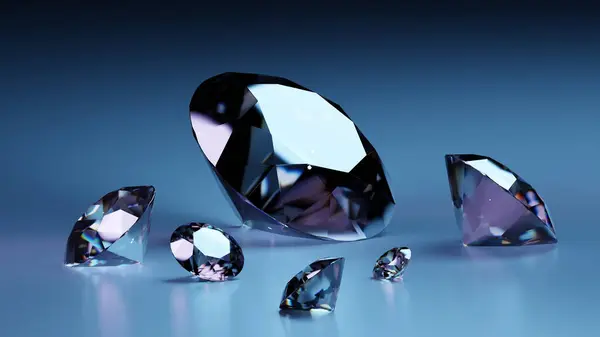 Diamanten Auf Dunkelblauem Grund Edle Schmucksteine Leuchtende Facetten Eines Diamanten — Stockfoto