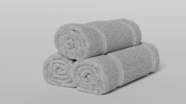 Weiße Drei Handtücher Rollen Auf Weißem Hintergrund Weiße Wellness Handtücher — Stockfoto