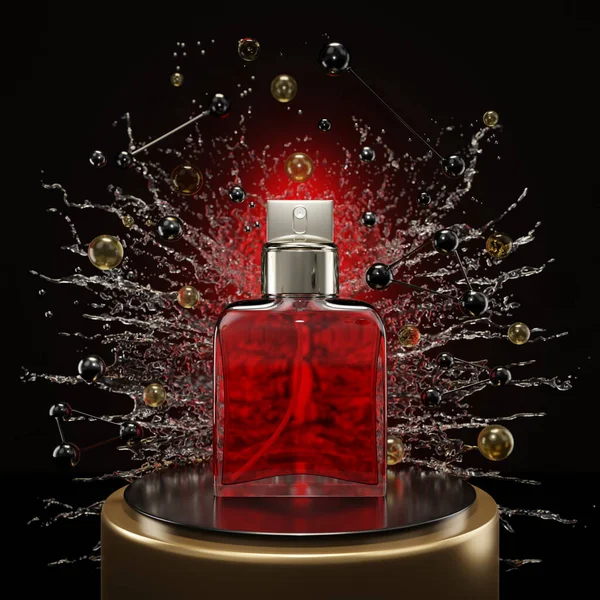 Perfume Bottle Spray Water Lotion Podium Water Render — Stock Photo, Image