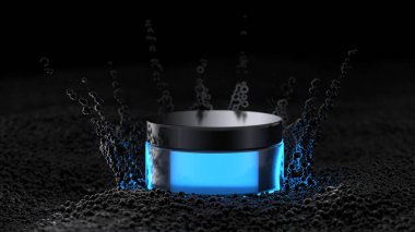 Güzellik kozmetik kavanozu, doğal güzellik ürünü eller ve yüz için nemlendirici ürün. Sahte konteynır kremi düzeni, siyah renk, cilt bakımı. 3d hazırlayıcı