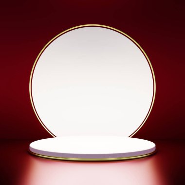 Kozmetik ürünler için yuvarlak podyum, nesne. Boş platform, platform uzayı. Modern kaidesel ürün arka planı. 3d hazırlayıcı