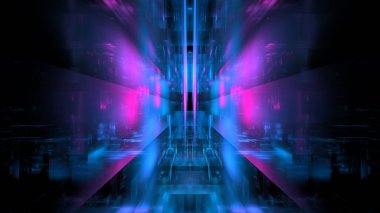 Fütürist soyut ışık arkaplanı, teknoloji tasarımı, parıldayan modern neon ışığı, parlak çizgi uzayı. 3d hazırlayıcı