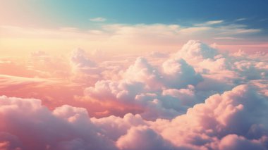 Gün batımında pembe mavi bulutlar, bulutlu hava, gökyüzünde uçmak, şafakta manzara gökyüzü. 3d hazırlayıcı