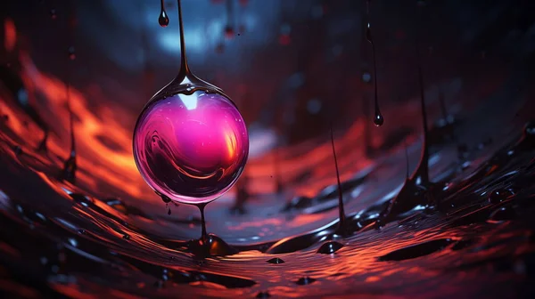 Drops oil different colors, splashes of water paint on dark background, macro. Oil refining industry, engine oil. 3d render