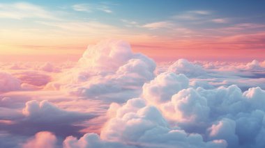Gün batımında pembe mavi bulutlar, bulutlu hava, gökyüzünde uçmak, şafakta manzara gökyüzü. 3d hazırlayıcı