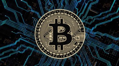 Bitcoin dijital şifreleme, dijital madencilik, kripto para, finansal enstrüman. 3d hazırlayıcı