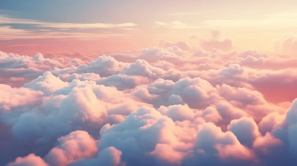 Pink blue clouds at sunset, cloudy air, flying in the sky, landscape sky at dawn. 3d render