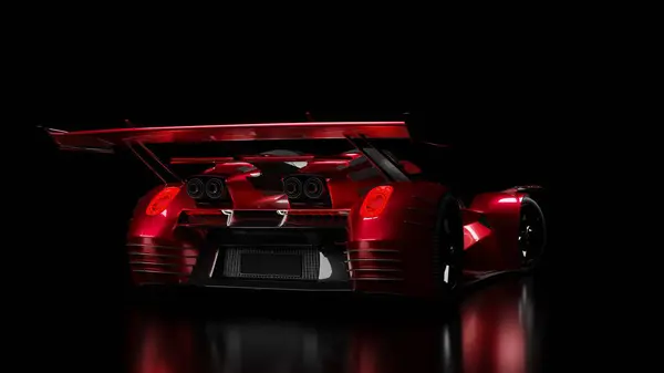Futuristic sport car coupe in red on black background, supercar. 3d render