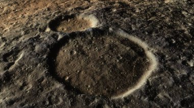 Detailed landscape cratered surface of celestial body, dramatic contrast between deep craters and rugged terrain. 3d render clipart
