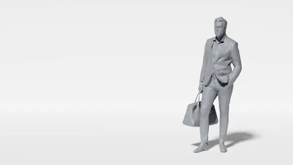 Representação Estilizada Homem Posado Com Uma Bolsa Contra Fundo Branco Fotografias De Stock Royalty-Free