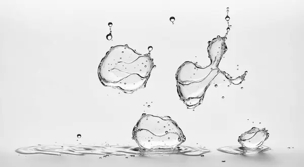 stock image Water droplets frozen in mid-air, splash patterns against white background, intricate patterns and textures of water in motion. 3d render