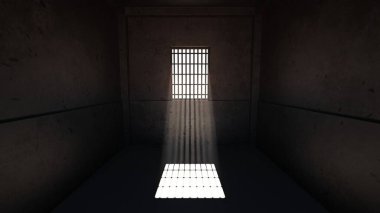Issız bir ışık huzmesi hapishane hücresinin tozlu zeminini aydınlatmakta ve parmaklıklı bir pencereden içeri akmaktadır. 3d hazırlayıcı