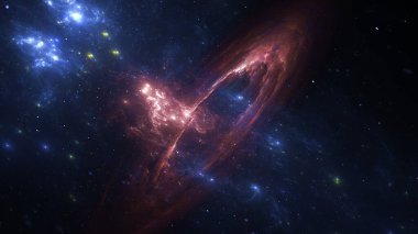 Bright colors swirl around a cosmic whirlpool, showcasing the mystery and beauty of a distant galaxy. This captivating formation highlights the wonders of the universe and its vastness. 3d render clipart