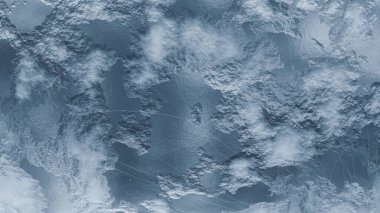 Buz ve karla kaplı, bulutlarla karışmış uçsuz bucaksız donmuş bir araziyi gösteriyor. Bu kış manzarası sakin ve uzak bir atmosferi yansıtıyor. Huzur hissi uyandırıyor. 3d hazırlayıcı