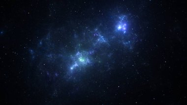 Parlak mavi ve yeşil kozmik bulutlar uzayın karanlık boşluğunda kıvrılır, parıldayan yıldızlarla noktalanır, evrenin tüm ihtişamıyla güzelliğini ve gizemini gözler önüne serer. 3d hazırlayıcı