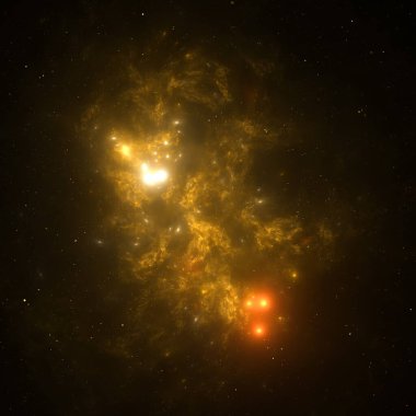 Kozmik aktivite, uzayın enginliğinde dönen gaz ve tozla çevrili parlak gök cisimlerinin evrenin güzelliğini ortaya çıkardığını gösteriyor. 3d hazırlayıcı