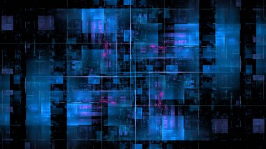 Renkli geometrik şekiller mavi ve siyah tonlarında kesişir, derinlik ve canlılık hissi uyandıran büyüleyici bir soyut kompozisyon yaratır. 3d hazırlayıcı