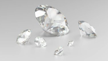 Pürüzsüz bir yüzeyde uzanan parlak kesimli taşlar sersemletici şekillerini ve berraklığını aydınlatıyor. Işığı güzel yansıtan çeşitli boyutlarda görüntüler. 3d hazırlayıcı