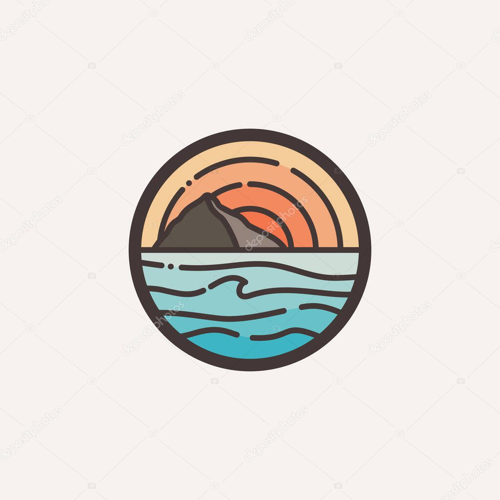 Creative beach and rock logo design illustration