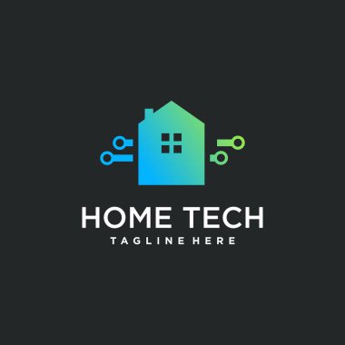 Modern teknoloji kavramına sahip ev logosu tasarım vektörü