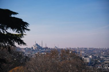 Arka planda Sleymaniye Camii 'nin yer aldığı, kentsel manzara ve tarihi mimarinin gözler önüne serildiği İstanbul' un uzak görünümü, Türkiye