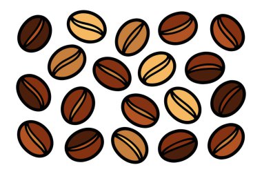 Kahve çekirdekleri tasviri, kafeler, logolar, ambalajlar ve dekorasyon için ideal. Tasarım projelerinize bu çok yönlü grafikle bir miktar aromatik cazibe ekleyin.