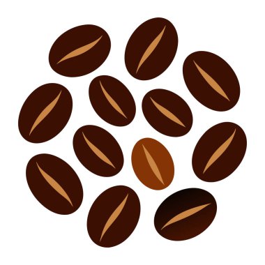 Kahve çekirdekleri tasviri, kafeler, logolar, ambalajlar ve dekorasyon için ideal. Tasarım projelerinize bu çok yönlü grafikle bir miktar aromatik cazibe ekleyin.