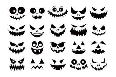 Korkunç ve komik Cadılar Bayramı Balkabağı ve Hayalet Yüzler 'in vektör çizimi Cadılar Bayramı projelerine ürkütücü ama eğlenceli bir dokunuş katıyor. Dekorasyon ve parti davetleri için mükemmel..