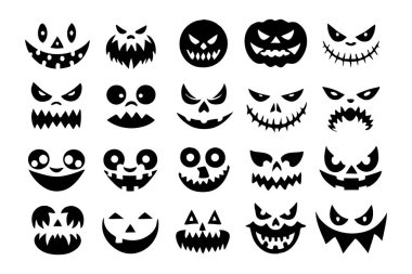 Korkunç ve komik Cadılar Bayramı Balkabağı ve Hayalet Yüzler 'in vektör çizimi Cadılar Bayramı projelerine ürkütücü ama eğlenceli bir dokunuş katıyor. Dekorasyon ve parti davetleri için mükemmel..