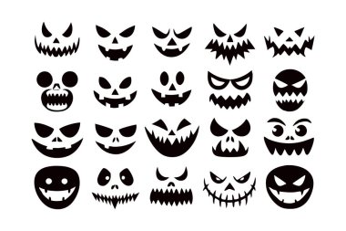 Korkunç ve komik Cadılar Bayramı Balkabağı ve Hayalet Yüzler 'in vektör çizimi Cadılar Bayramı projelerine ürkütücü ama eğlenceli bir dokunuş katıyor. Dekorasyon ve parti davetleri için mükemmel..