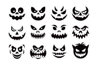 Korkunç ve komik Cadılar Bayramı Balkabağı ve Hayalet Yüzler 'in vektör çizimi Cadılar Bayramı projelerine ürkütücü ama eğlenceli bir dokunuş katıyor. Dekorasyon ve parti davetleri için mükemmel..