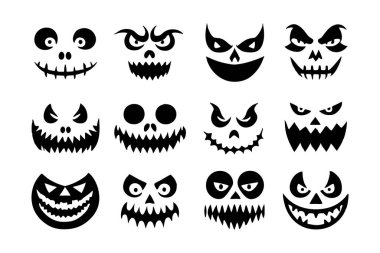 Korkunç ve komik Cadılar Bayramı Balkabağı ve Hayalet Yüzler 'in vektör çizimi Cadılar Bayramı projelerine ürkütücü ama eğlenceli bir dokunuş katıyor. Dekorasyon ve parti davetleri için mükemmel..