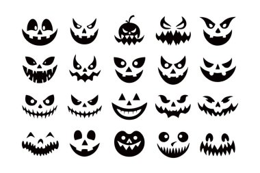 Korkunç ve komik Cadılar Bayramı Balkabağı ve Hayalet Yüzler 'in vektör çizimi Cadılar Bayramı projelerine ürkütücü ama eğlenceli bir dokunuş katıyor. Dekorasyon ve parti davetleri için mükemmel..