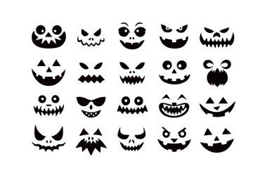 Korkunç ve komik Cadılar Bayramı Balkabağı ve Hayalet Yüzler 'in vektör çizimi Cadılar Bayramı projelerine ürkütücü ama eğlenceli bir dokunuş katıyor. Dekorasyon ve parti davetleri için mükemmel..