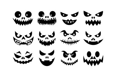 Korkunç ve komik Cadılar Bayramı Balkabağı ve Hayalet Yüzler 'in vektör çizimi Cadılar Bayramı projelerine ürkütücü ama eğlenceli bir dokunuş katıyor. Dekorasyon ve parti davetleri için mükemmel..