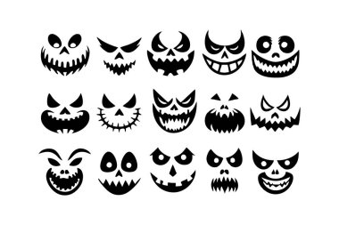 Korkunç ve komik Cadılar Bayramı Balkabağı ve Hayalet Yüzler 'in vektör çizimi Cadılar Bayramı projelerine ürkütücü ama eğlenceli bir dokunuş katıyor. Dekorasyon ve parti davetleri için mükemmel..