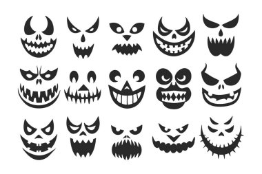 Korkunç ve komik Cadılar Bayramı Balkabağı ve Hayalet Yüzler 'in vektör çizimi Cadılar Bayramı projelerine ürkütücü ama eğlenceli bir dokunuş katıyor. Dekorasyon ve parti davetleri için mükemmel..